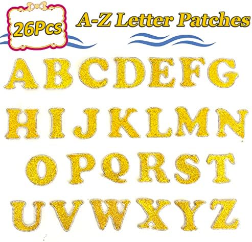 Letra de strass Iron no patch, 26 peças de letra de ouro, remendos em inglês A-Z, costura em adesivos de alfabetismo Bling