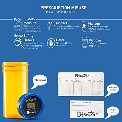 BH Nutra 2 PK Time desde a última vez que abriu a tampa do temporizador da pílula resistente à criança para garrafas de