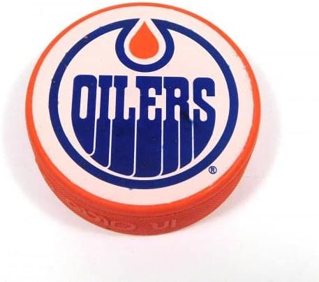Justin Schultz assinou a NHL Team Orange Hockey Puck Oilers Auto - Pucks autografados da NHL
