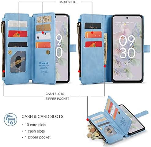 Caso Kowauri para o Google Pixel 7, PU Carteira de couro Folio Flip Caso Zipper Pocket Card Slots Slots Case de telefone protetora