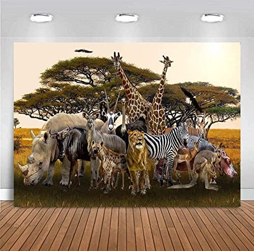Fanghui 7x5ft Tropical Africano florestas da floresta safari cenário cenário grande banner grande animais realistas girafa