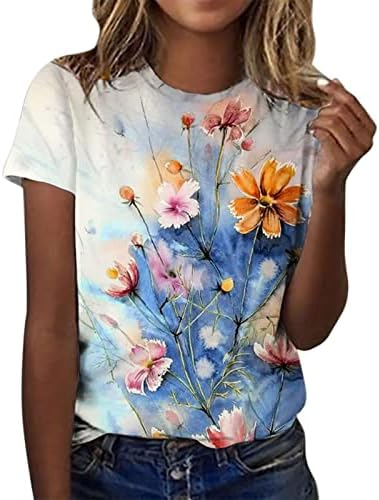 Camisetas gráficas de grande porte do verão feminino tees de grandes dimensões camisetas florais casuais vintage leves leves secos rápidos