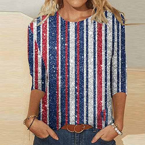 Tuianres feminino américa camisa de bandeira 2023 estrelas da moda listras patrióticas camiseta 3/4 de manga Independence Day Tops Tops