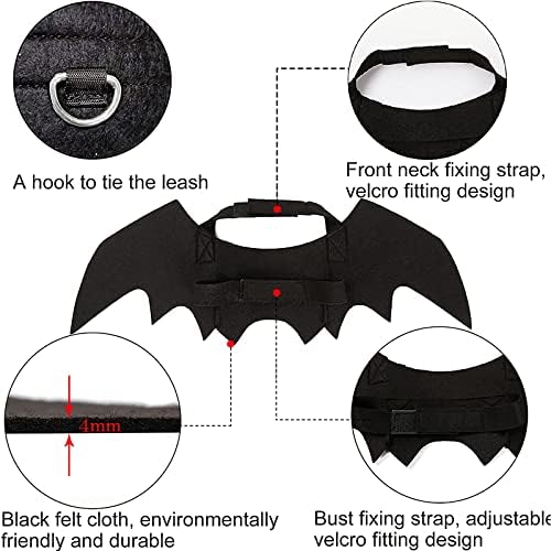 Bowtus Halloween Dog Bat Wings Costum a animais de estimação com sinos de abóbora para decorações de festas de Halloween,