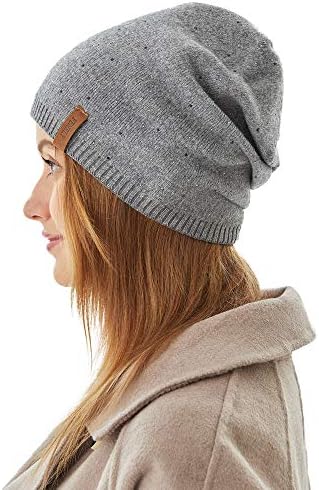 Chapéu de gorro de algodão feminino, strass brilhantes e aconchegante