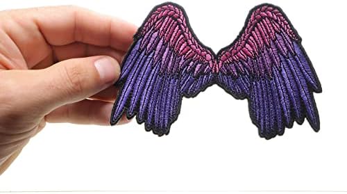 Patch rosa de asas de anjo pequeno - 5x3 polegadas. Ferro bordado no patch