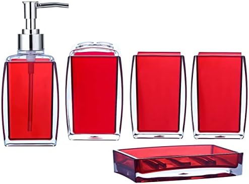 Conjunto de acessórios para banheiros vermelhos de Tuanyo - 6 PCs Conjunto de acessórios para banheiro acrílico - porta -escova