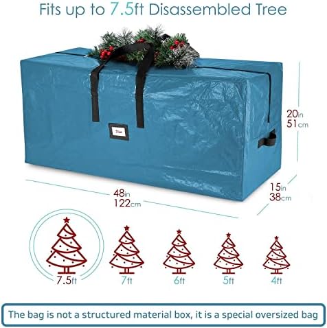 Bolsa de armazenamento de árvore de Natal de armazenamento - caixa de armazenamento de árvore de Natal à prova d'água - bolsa de árvore de Natal com alças e zíper duplo - 7,5 pés - PE Plastic