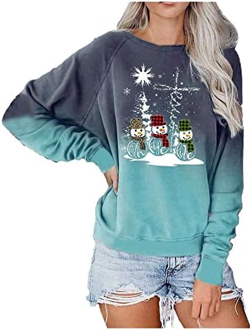 JjHhaevdy Christmas Funny Pullover Sweatshirt para mulheres Impredidas femininas Crewneck Casual Manga Longa Tops