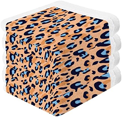 Conjunto de pano de leopardo laranja macio 12x12in Conjunto, 6 embalagem de algodão absorvente Toalha de algodão pratos