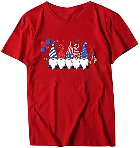 Camisas do Dia da Independência para mulheres Gnomos fofos Tops de verão casual de verão 2023 4 de julho camisa de férias de festa