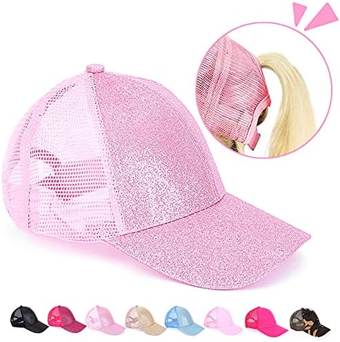 Toptie Kids Ponytail Baseball Cap for Girls Glitter Messy High Bun Ponytail Hat