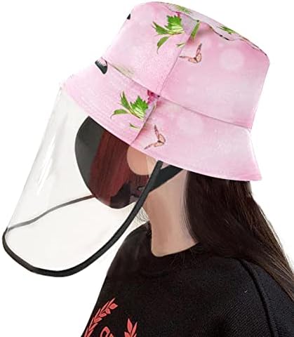 Chapéu de proteção para adultos com escudo facial, chapéu de pescador anti -sun tap, flor sakura árvore borboleta