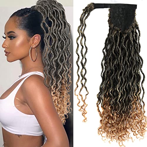 AISAIDE Blonde Ponytail Faux Locs Crochet ombre ombre marrom Extensão de rabo de cavalo encaracolada para mulheres negras sintéticas