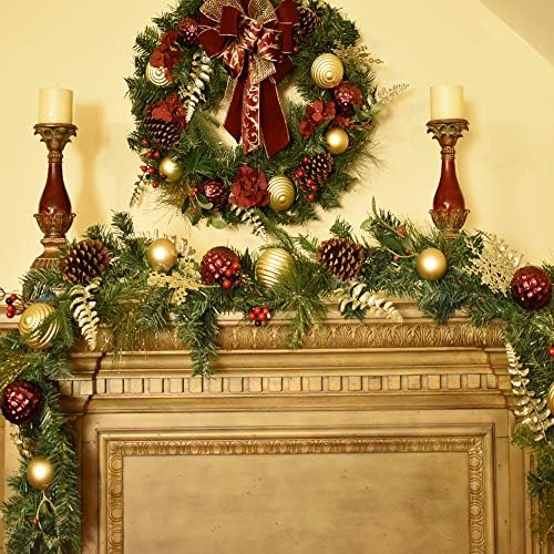 Decoração de casa floral Borgonha e ouro Garland de Natal