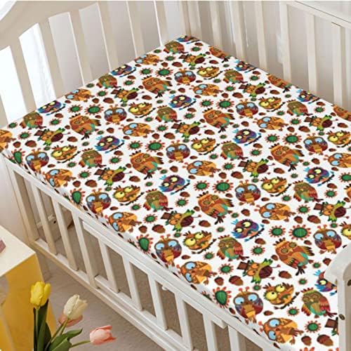Owl Print Thatys Aded Mini Crib Leits, Mini lençóis portáteis de lençóis de colchão macio para crianças macias folhas de berço para menino ou menino, 24 x38, multicolor