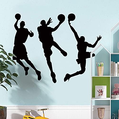 Amaonm 31,5 x 53,1 Removável Diy Vinil Três jogadores de basquete Slam Dunk Silhouette Parede Decalques de parede Olhando para