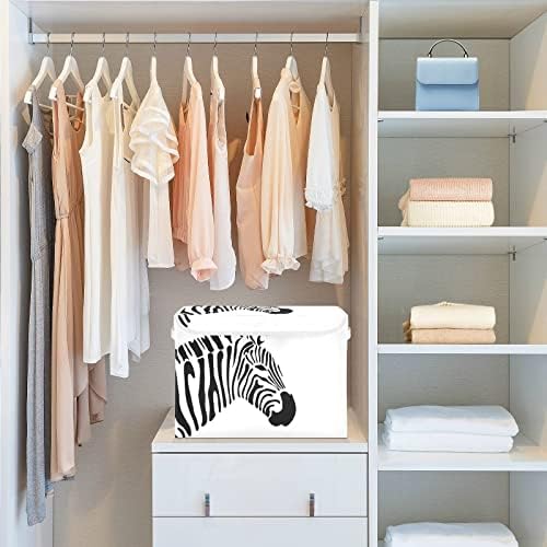 Cataku Black e branco de zebra com tampas e alças, tecido de cesta de cubos de contêineres de armazenamento grande com caixas de armazenamento decorativas para organizar roupas