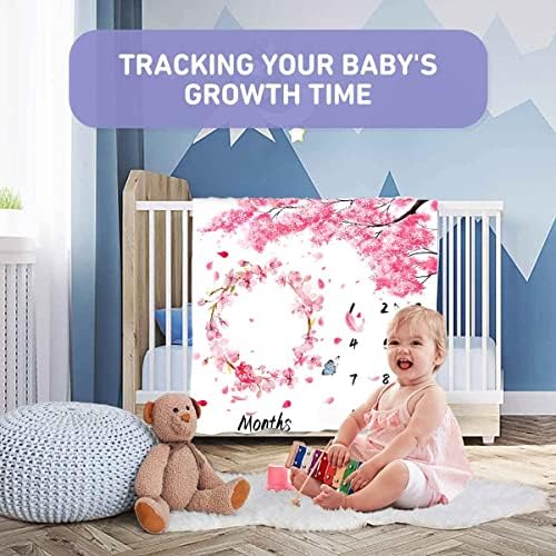 Cobertor de marco mensal de phmojen para menina, 48 x40 rosa cor de cerejeira cor de cerejeira de coragem de memória de borboleta, pano de fundo para chá de bebê, recém-nascido 1-12 meses incluem marcas BTCJPH107