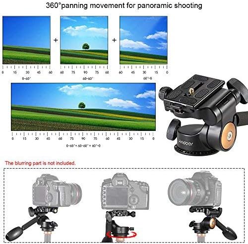 Andoer Camera Tripod Handle Cabeça de bola de 3 vias Cabeça de fluido com rotação rápida da placa de liberação de 360 ​​graus para