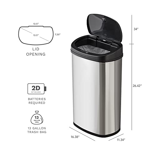 Adwoa 13,2 lixo de lixo lata, lata de lixo da cozinha do sensor de movimento, aço inoxidável