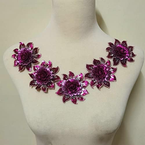 5pcs lhot rosa flor rosa manchas de lantejoulas de bordas artesanato de artesanato de costura