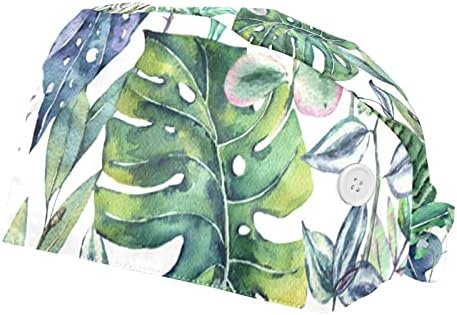 Folhas tropicais de Niaocpwy Cap com botões e banda de suor Chapéu de amarração ajustável para mulheres