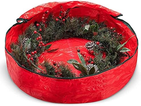 Lelamp Christmas Wreath Storage Bolsa de guirlanda dobrável Recipiente de férias com tecido de lágrima de janela transparente Sacos