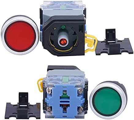 ANZOAT 2PCS 22mm 10A 440V 1NO 1NC DPST Push Butchet Switches Button Switches com luz de luz LED verde vermelha 110V