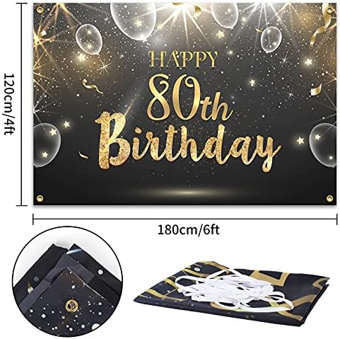 Hamigar 6x4ft Feliz aniversário de 80 anos Giltter Shinning Banner Beddrop - 80 anos de decoração de aniversário material de festa para