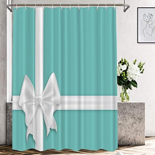 Shrahala White Elegante Curta do chuveiro decorativo turquesa, elegante cortina de chuveiro de Natal turquesa para banheiras