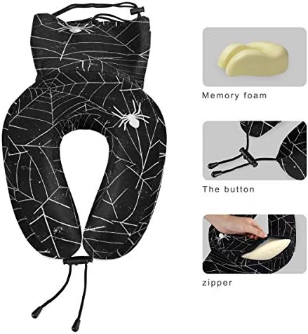 Travesseiro de viagem Alaza, fundo de grunge preto e branco do Halloween com aranha -aranha de suporte de pescoço macio para aviões