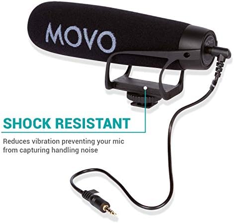 MOVO VXR2021 Microfone de espingarda de espingarda de condensador universal compatível com iPhone, smartphones e tablets Android.