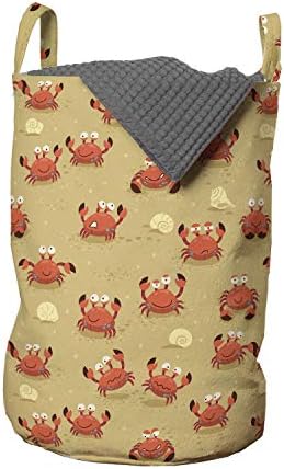 Bolsa de lavanderia de caranguejos de Ambesonne, animais marinhos brincalhões em uma praia com falhas de design de