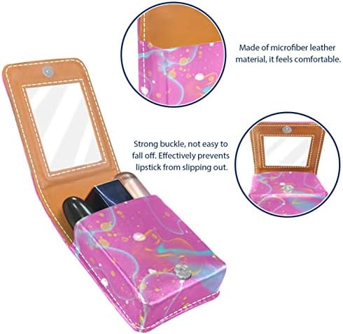 Mini maquiagem Oryuekan Saco de maquiagem com espelho, bolsa de embreagem Leatherette Lipstick Case, Rosa adorável padrão de bolhas