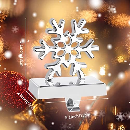 Waenec Snowflake titular titular de metal prateado de metal de natal stand stand 3d snowflake cankers para lareira de natal decoração de lareira de natal suprimentos de férias de natal