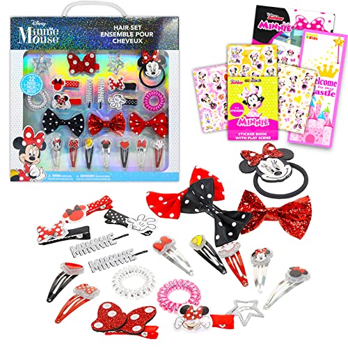 Disney Minnie Mouse Cabelo Caixa de acessórios para meninas ~ 4 PC Minnie Dress Up Pacote com jóias e acessórios para cabelos,