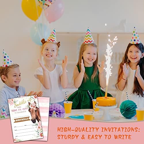 Convites de aniversário temáticos de cavalos Tirywt, convites de festa de aniversário de estilo de preenchimento com envelopes