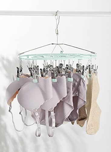 Razzum Spiral Roupas com clipes em aço inoxidável, rack de secagem dobrável de 2 em 1, adequado para roupas íntimas, sutiãs, lençóis, capas de colcha, roupas de bebê, toalhas e meias