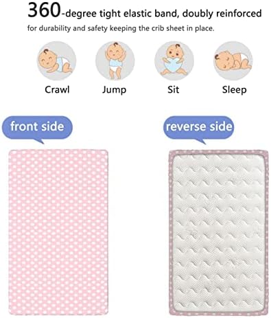 Folha de berço com tema de bolinhas rosa, lençóis de colchão de berço padrão, lençóis de cama macio e respirável para meninas para meninos, 28 “x52“, branco rosa pálido