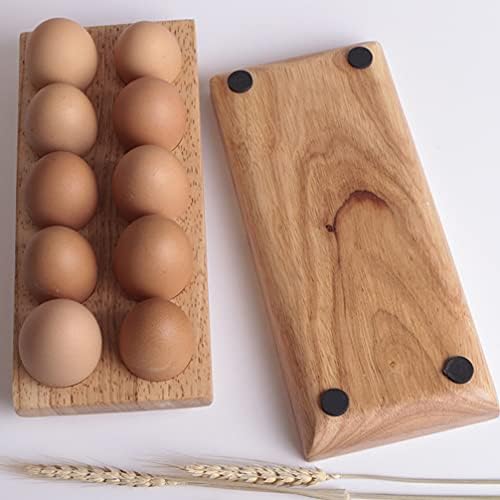 Bandejas de ovo de madeira 10 grade empilhável por suporte de ovo de ovo de ovo para craques de cartões de papelão de armazenamento para armários de bancadas de cozinha de freezer