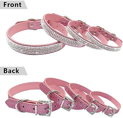 Beirui Bling Rhinestone Leather Dog Collar-Cristal cravejado de cães e gatinhos, 8-10 para X-Small Pet, Sparkly Hot Pink