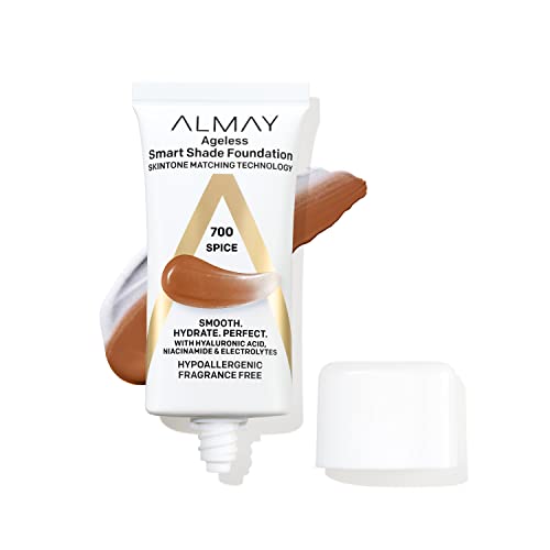 Fundação antienvelhecimento de Almay, maquiagem de face de sombra inteligente com ácido hialurônico, niacinamida, vitamina