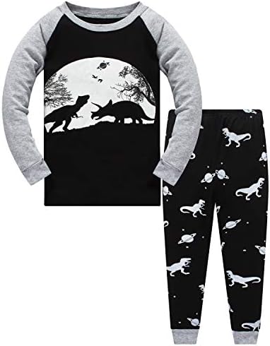 Polshion Little Boys Pijamas Sets Glow in Dark Dinosaur algodão 2 peças roupas de criança crianças PJS Sleepwear Tamanho 2-10T