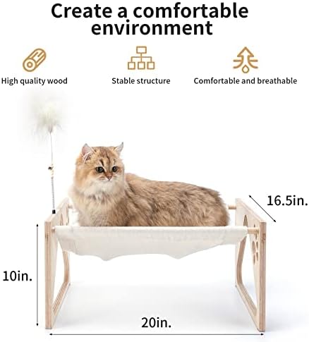 Drescu Cama de gato elevada Cama de rede de gato e filhotes dormindo, cama de berço de gatinho lavável, cama de lounge de gato portátil para descanso interno/externo, cor de madeira