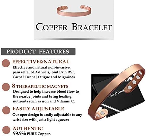 Pulseira magnética de cobre para casais mulheres e homens, pulseira magnética ajustável de cobre pulseira de gestão de gerenciamento