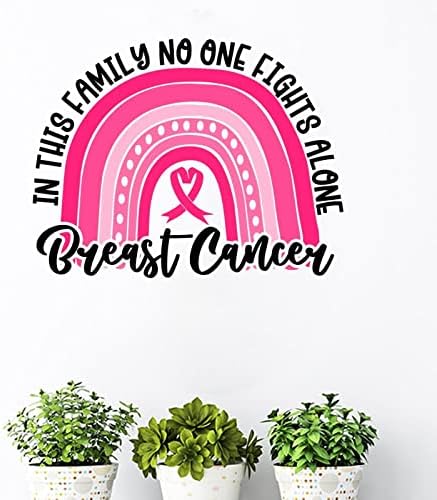 Ninguém luta sozinha com câncer de mama decalque de parede de arco -íris para decalques de conscientização sobre câncer de decoração para decalques de parede de fita rosa da faixa de parede