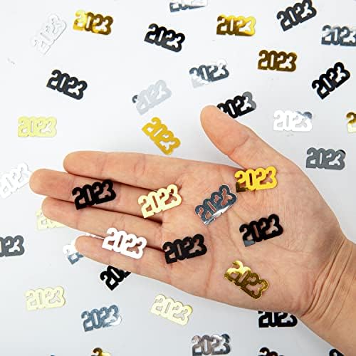 2,6 onça 2023 Confetes de Ano Novo Confetes de Papel de Prata Black Gold para Decorações de Partidas de Véspera de Ano Novo Os suprimentos de festa de véspera de Ano Novo