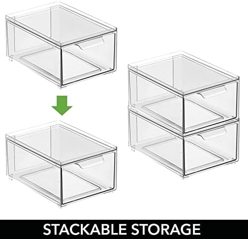 Caixa de contêineres de armazenamento empilhável mdesign com 2 gavetas de puxar - empilhando caixas de gavetas de plástico para organização