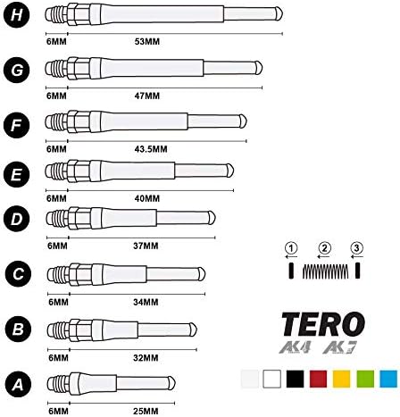 Cuesoul de escorpião preto Tero AK7 Dart Hastes de dardos telescópicos de mola embutidos, conjunto de 4 pcs-a/c/e/g de tamanho